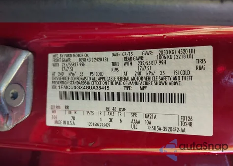 2016 Ford Escape Se из США, поврежденный, VIN 1FMCU0GX4GUA38415